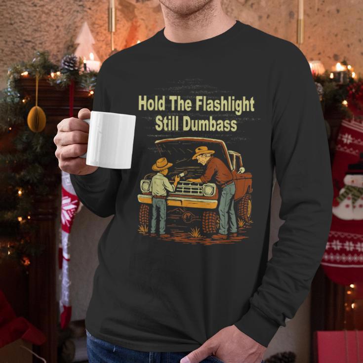 Retro Hold The Flashlight Still Dumbass Car Fixing Dad Son Men Long Sleeve T-Shirt