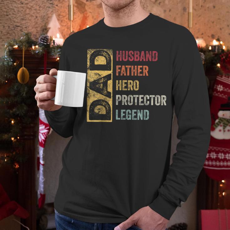 Retro Husband Father Hero Protector Legend Father Day Dad Men Long Sleeve T-Shirt