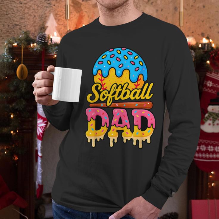Retro Ice Cream Drip Softball Dad Game Day Dad Father's Day Men Long Sleeve T-Shirt