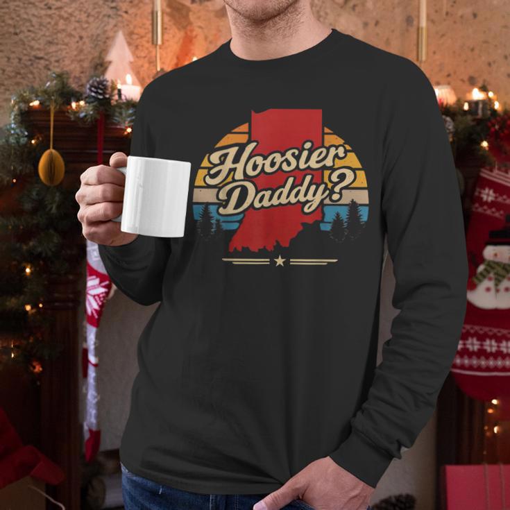 Retro Vintage US States Hoosier Daddy State Outline Desig Men Long Sleeve T-Shirt