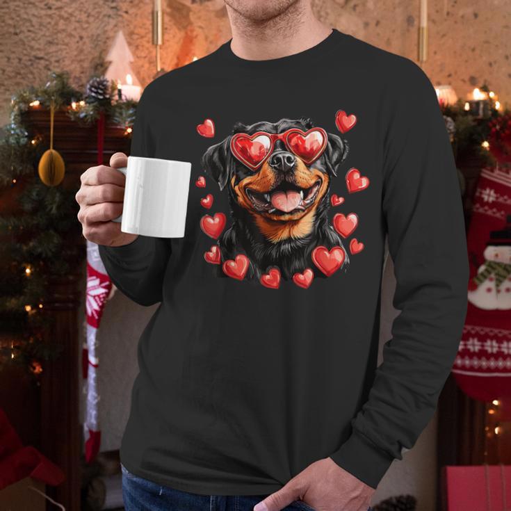 Rottweiler Heart Glasses Cute Rottie Dog Lover Mom Dad Kids Men Long Sleeve T-Shirt