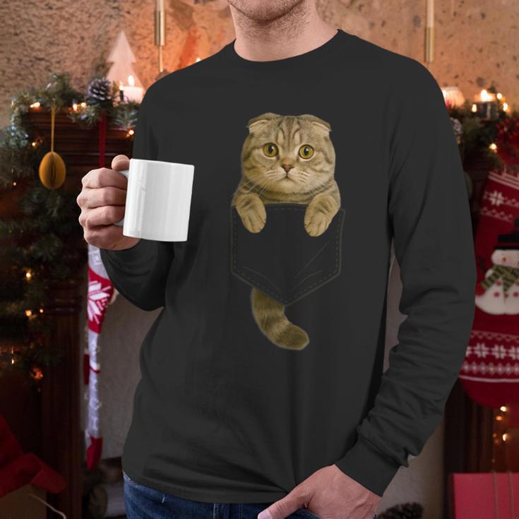 Scottish Fold Cat Pocket Cat Mom Cat Dad Cat Lover Men Long Sleeve T-Shirt Scottish Fold Cat Pocket Cat Mom Cat Dad Cat Lover Men Long Sleeve T-Shirt