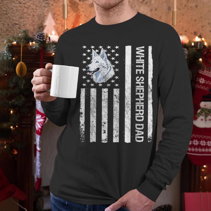 Shepherd Dad USA Flag White German Shepherd Men Long Sleeve T-Shirt