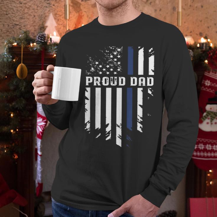 Thin Blue Line Proud Dad Police Family T-Shirt Men Long Sleeve T-Shirt