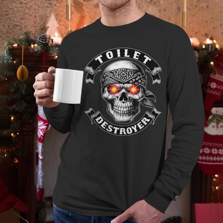 Toilet Destroyer Poop Jokes Dad Humor Poop Diarrhea Men Long Sleeve T-Shirt