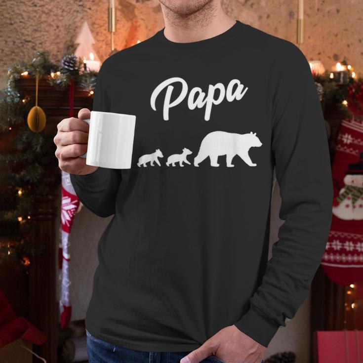 Twin Dad Papa Bear Two Cubs 2 Kids Men Long Sleeve T-Shirt