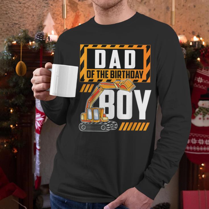 Vehicle Construction Excavator Dad Of The Birthday Boy Small Men Long Sleeve T-Shirt