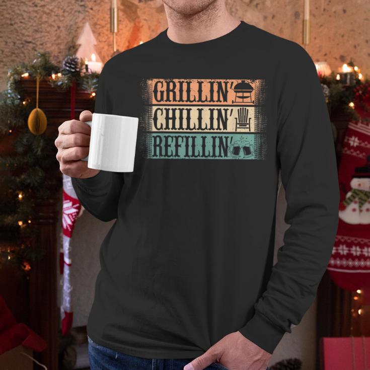 Vintage Grill Dad Grilling Chilling Refilling Men Long Sleeve T-Shirt Vintage Grill Dad Grilling Chilling Refilling Men Long Sleeve T-Shirt