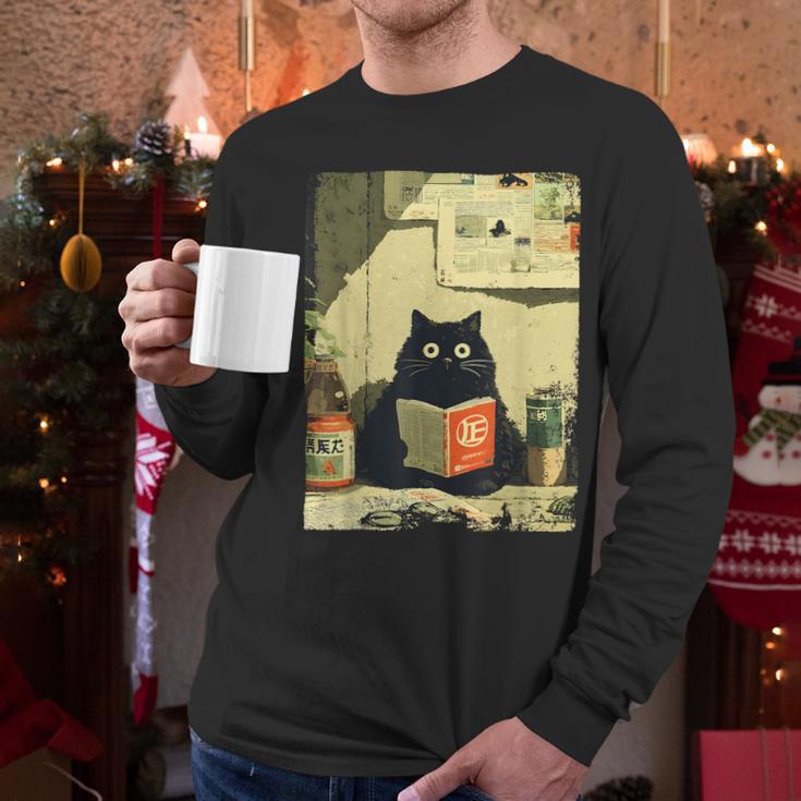 Vintage Japanese Cat Book Lovers Librarian Cat Dad Teacher Men Long Sleeve T-Shirt Vintage Japanese Cat Book Lovers Librarian Cat Dad Teacher Men Long Sleeve T-Shirt