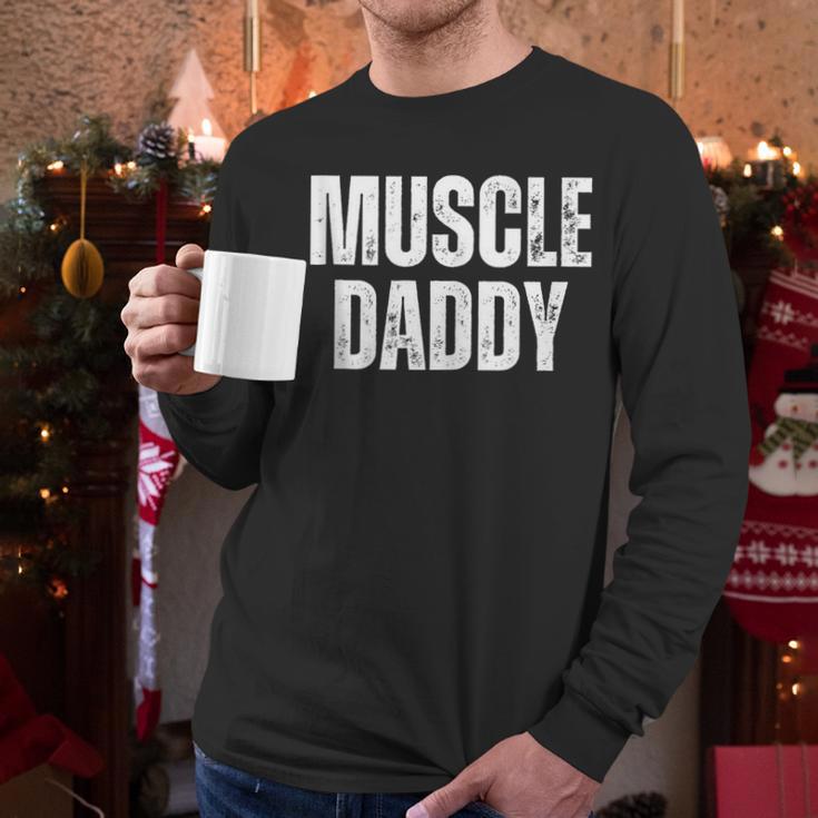 Vintage Muscle Daddy Weightlifter Dad Cool Father Workout Men Long Sleeve T-Shirt