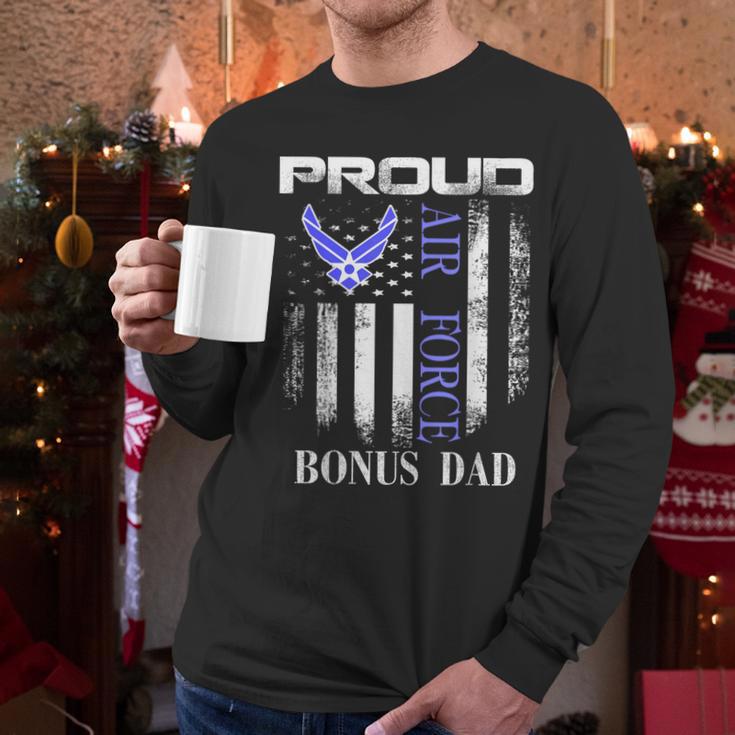 Vintage Proud Air Force Bonus Dad With American Flag Men Long Sleeve T-Shirt
