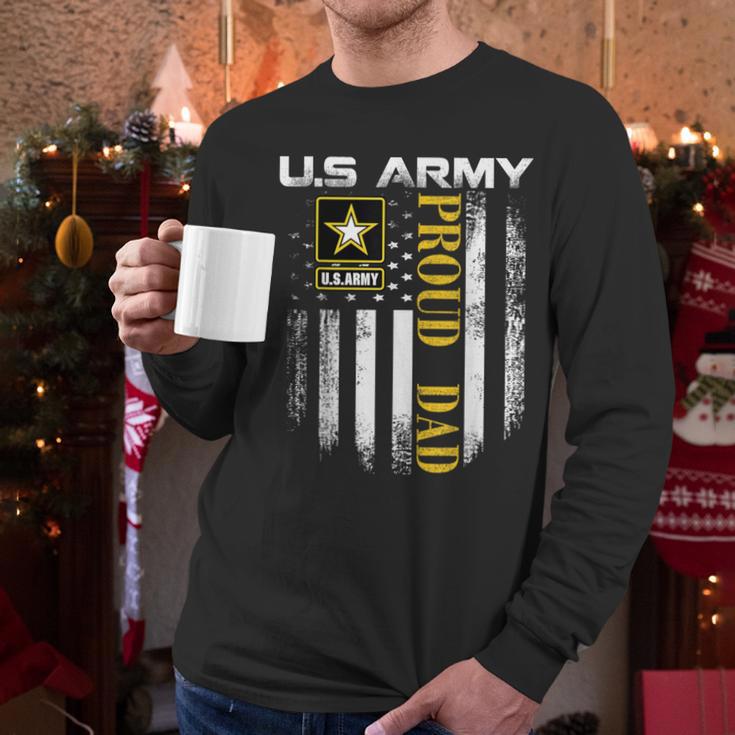 Vintage US Army Proud Dad With American Flag Men Long Sleeve T-Shirt