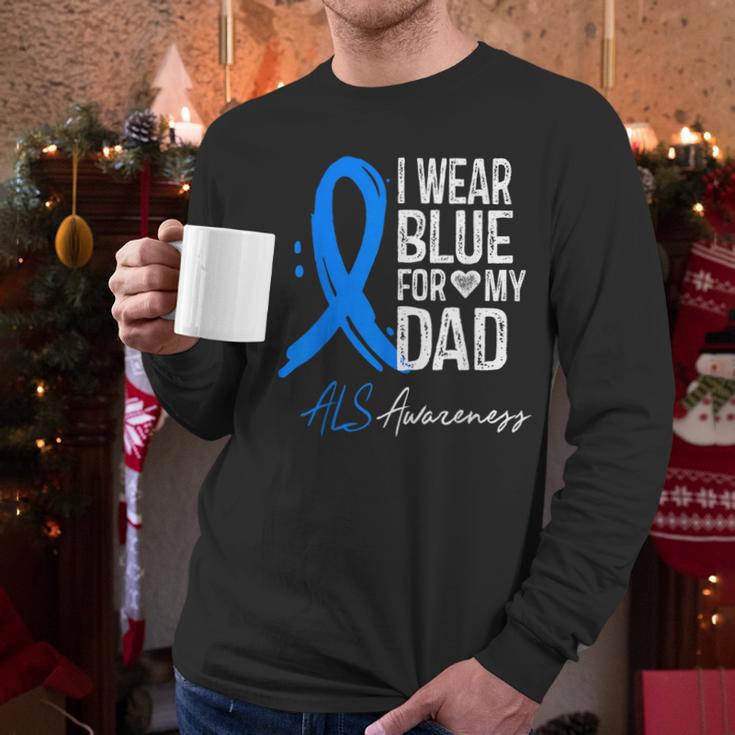 I Wear Blue For My Dad Shirt ALS Awareness Tshirt Men Long Sleeve T-Shirt