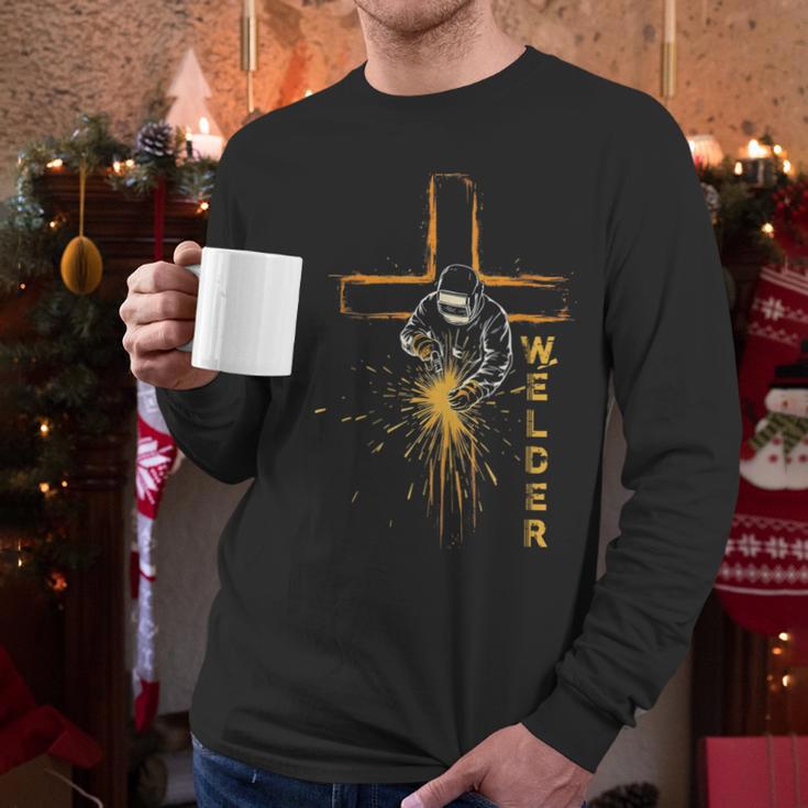 Welder Christian Cross Weld Welding Dad Jesus Lover Men Long Sleeve T-Shirt