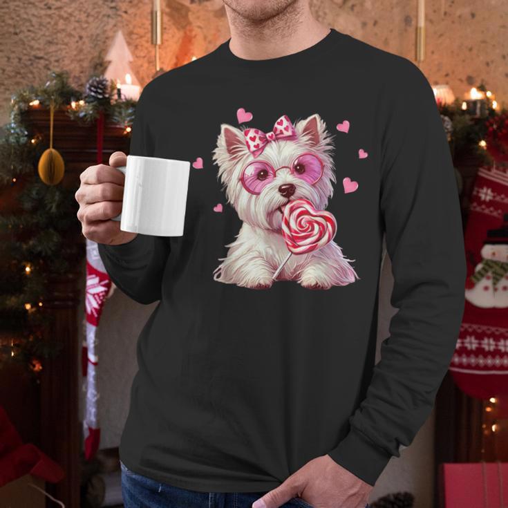 Westie Dog Valentines Day Dog Mom Westie Dad Candy Sucker For Men Women Girls Kids Men Long Sleeve T-Shirt