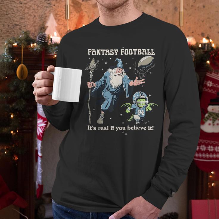 Wizard Dragon Fantasy Football Player Literal Dad Joke Men Long Sleeve T-Shirt