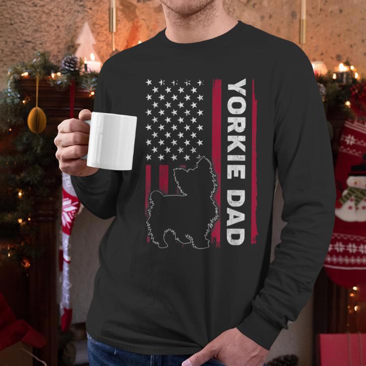 Yorkie Dog Vintage US American Flag Yorkie Dad Fathers Day Men Long Sleeve T-Shirt