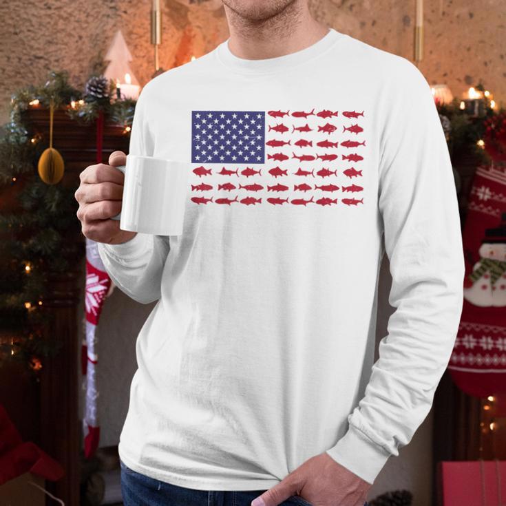 American Flag Fishing-Shirt Men Kids Bass Fish Dad Patriotic Men Long Sleeve T-Shirt