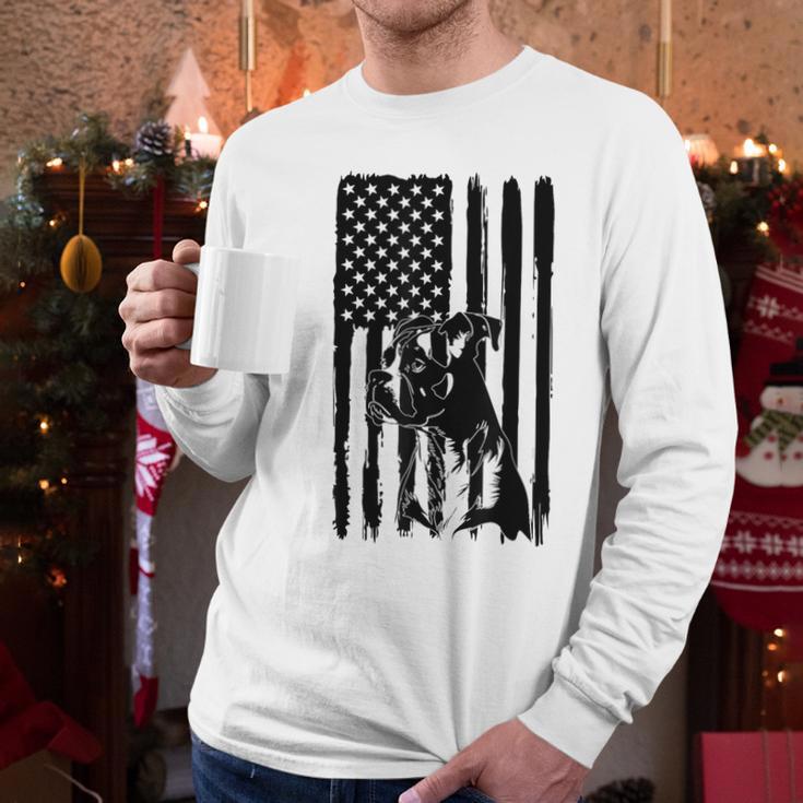 American Flag USA Patriot Boxer Dog Dad Men Long Sleeve T-Shirt