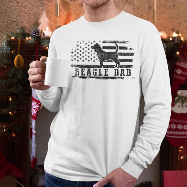 Beagle Dad Distressed American Flag Patriotic Dog Men Long Sleeve T-Shirt