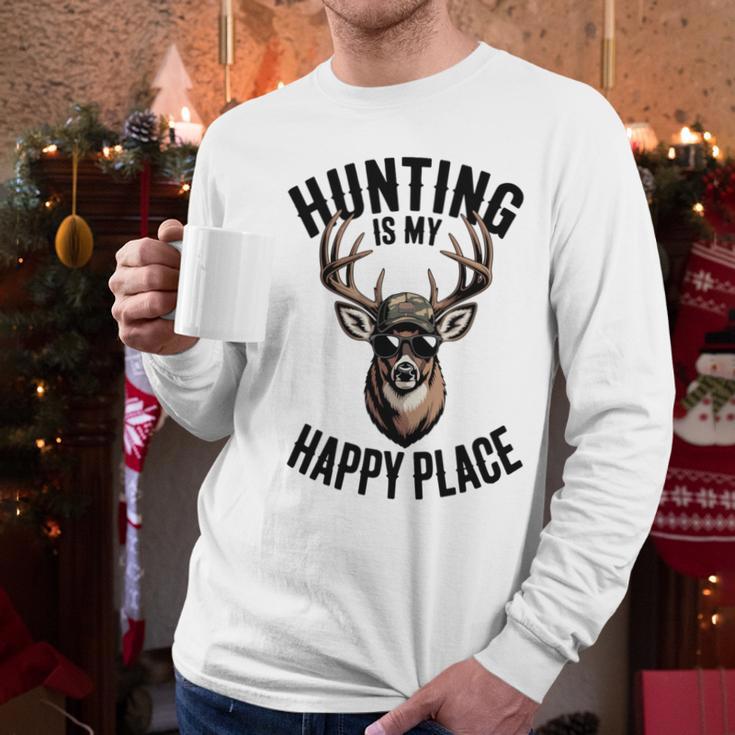 Camo Deer Hunting Is My Happy Place Dad Hunter Men Long Sleeve T-Shirt