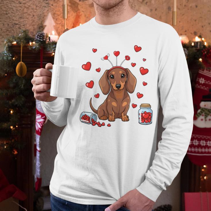 Cute Dachshund Valentine's Day Heart Love Dog Mom Dog Dad Men Long Sleeve T-Shirt
