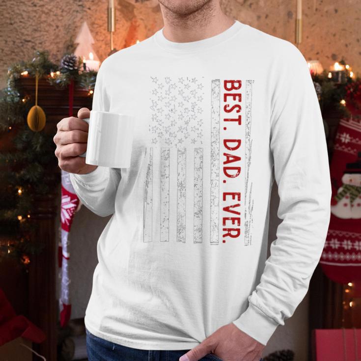 Distressed US American Flag Father Shirt Best Dad Ever Men Long Sleeve T-Shirt