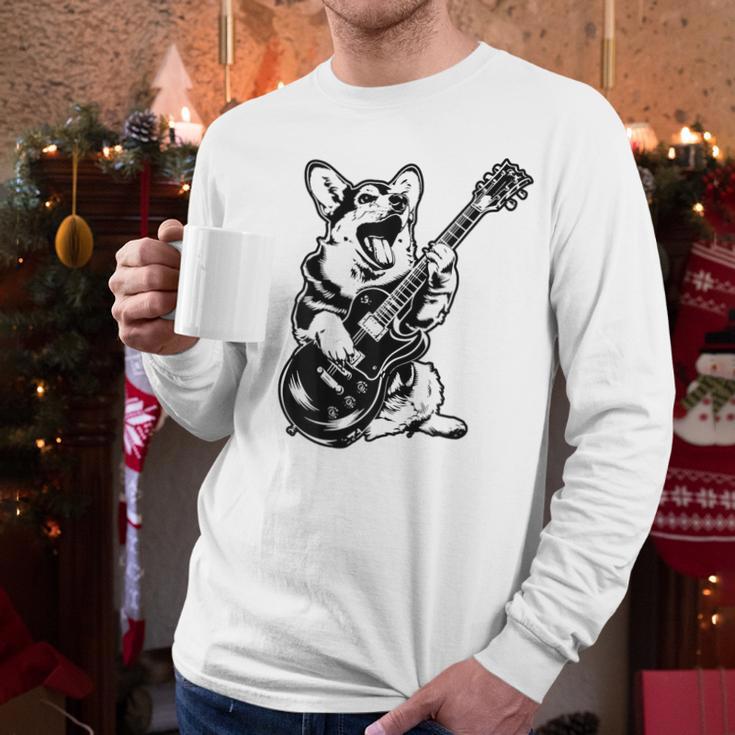 Dog Guitarist Guitar Pembroke Welsh Corgi Dad Mom Men Long Sleeve T-Shirt