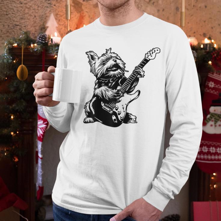Dog Guitarist Guitar Yorkie Dad Mom For Men Women Men Long Sleeve T-Shirt