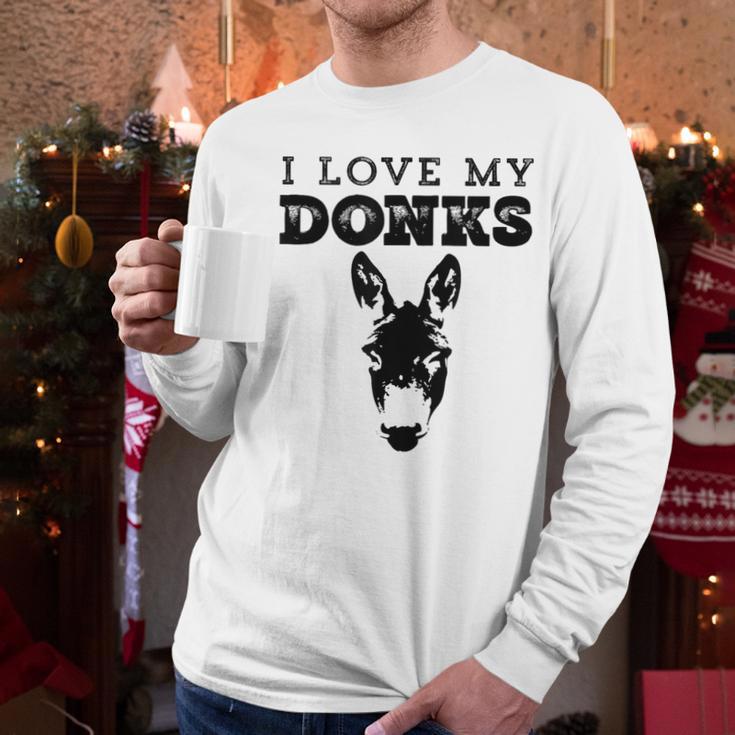 Donkey Mom Or Dad I Love My Donks Farmer Men Long Sleeve T-Shirt