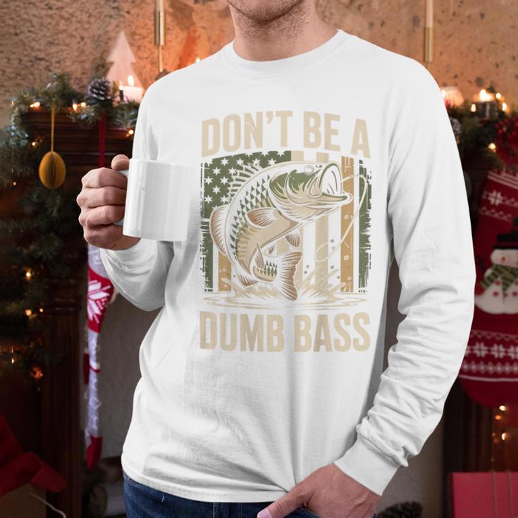 Don't Be A Dumb Bass Fish Camo American Flag Dad Jokes Men Long Sleeve T-Shirt