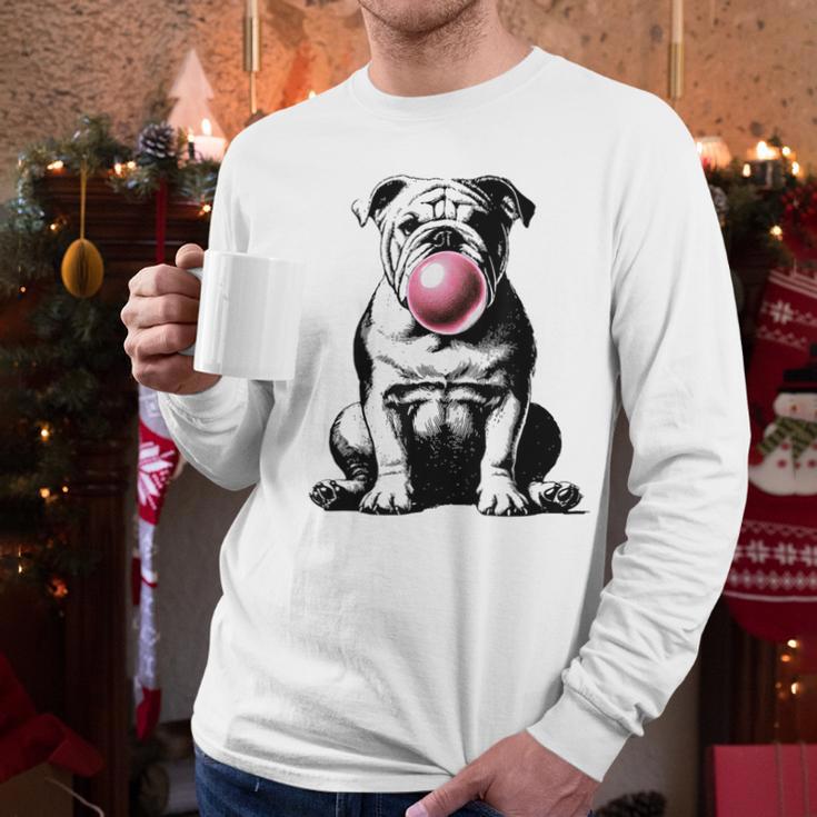 English Bulldog Bubble Gum Vintage Dog Mom Pet Dad Men Long Sleeve T-Shirt