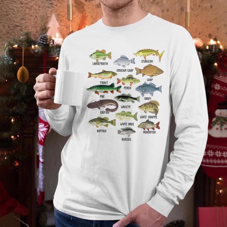 Fishing-Shirt Types Of Freshwater Bass Fish Dad Jokes Men Long Sleeve T-Shirt
