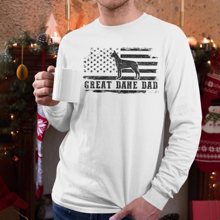 Great Dane Dad Distressed American Flag Patriotic Dog Men Long Sleeve T-Shirt