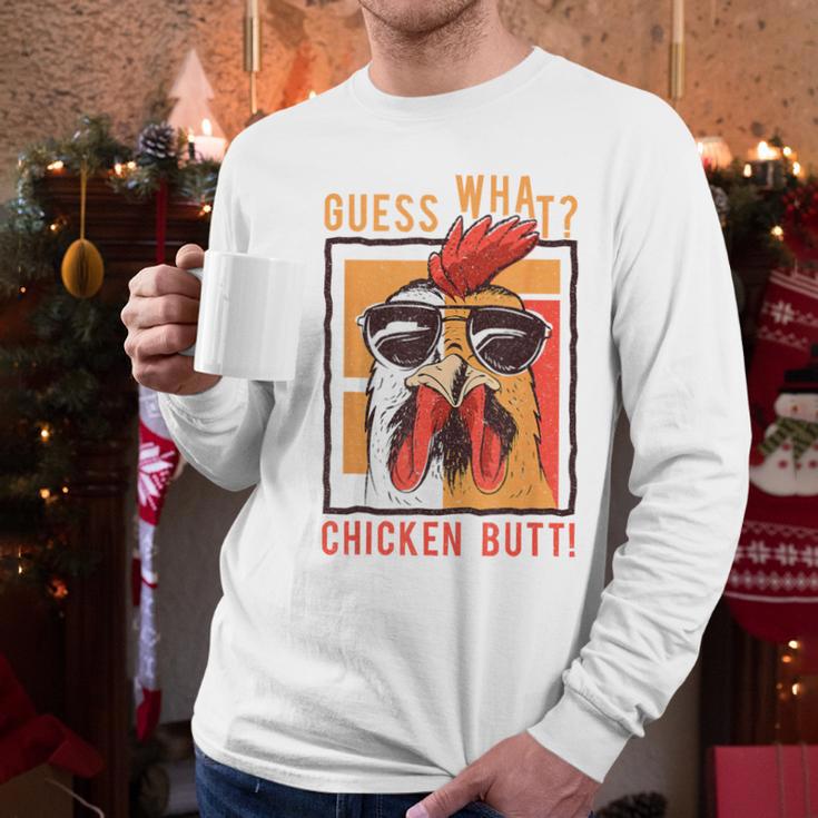Guess What Chicken Butt DadSiblingsFriends Humor Small Men Long Sleeve T-Shirt