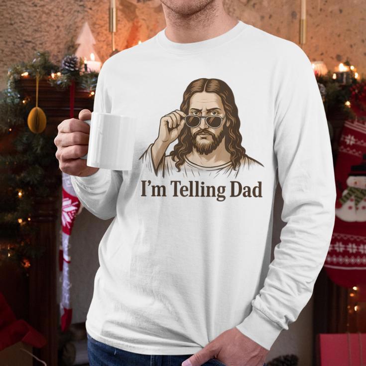 I'm Telling Dad Jesus Wearing Sunglasses Christian Fathers Men Long Sleeve T-Shirt