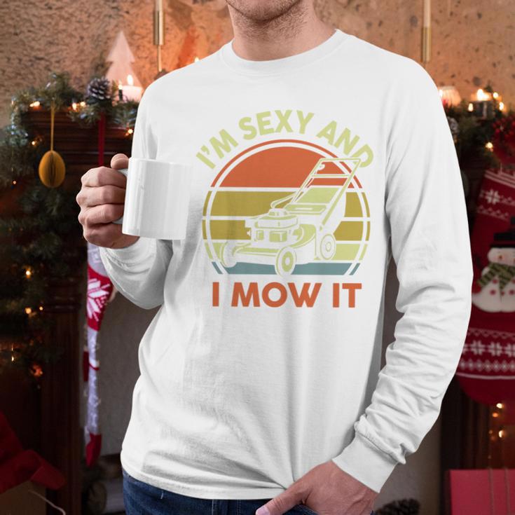 Lawn Mowing Dad Im Sexy And I Mow It Mower Garden Premium Tri-Blend Men Long Sleeve T-Shirt