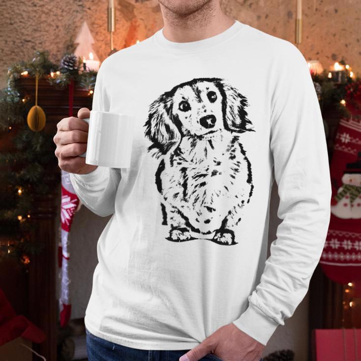 Long Hair Dachshund Lover Doxie Mom Dad Cute Wiener Dog Small Men Long Sleeve T-Shirt