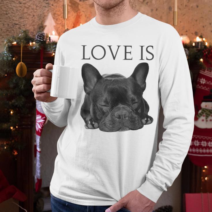 Love Is French Bulldog Shirt Frenchie Lover Tee Dog Mom Dad Men Long Sleeve T-Shirt