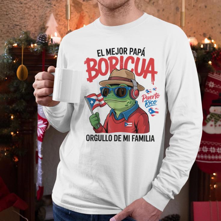 Puerto Rican Dad Idea For Men & Papá Boricua Coqui Frog Men Long Sleeve T-Shirt