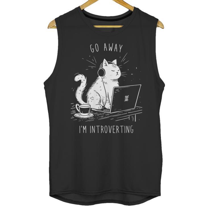 Antisocial Introvert Cat With Coffee On Computer Emo Goth Unisex Tank Top