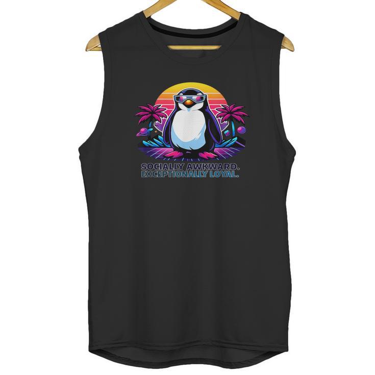 Awkward But Loyal Penguin Synthwave Vapowave Introvert Unisex Tank Top