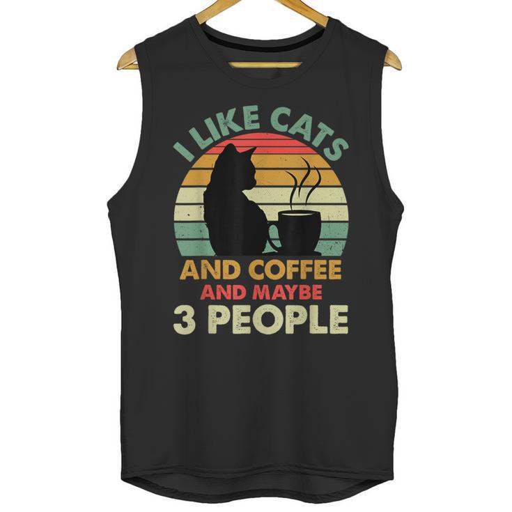 Cats Coffee & 3 People Tee Cute Font Introvert Humor Unisex Tank Top