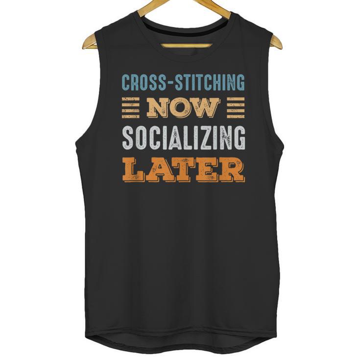 Cross-Stitching Now Minimal Socializing Introvert Vintage Unisex Tank Top