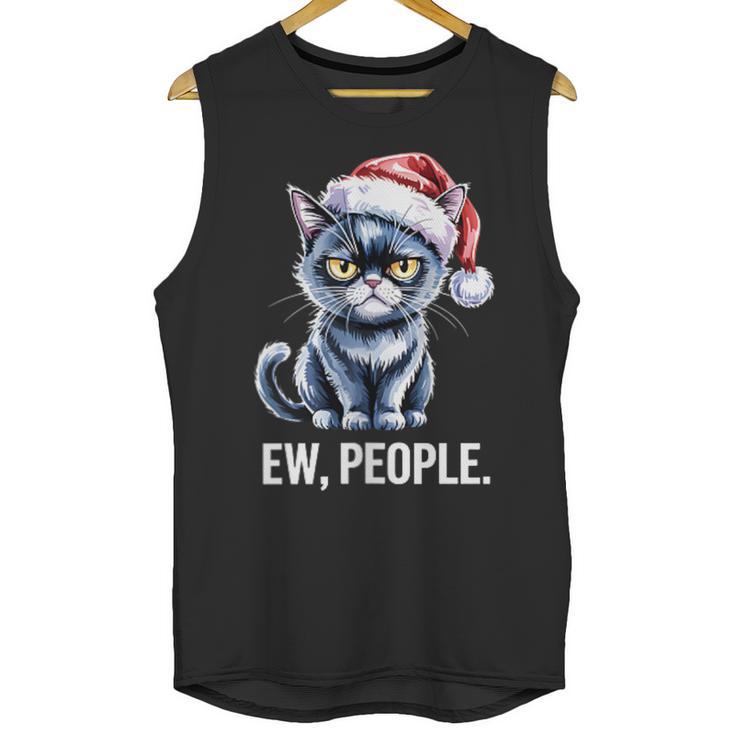 Ew People Christmas Cat Santa Hat Dad Introvert Unisex Tank Top