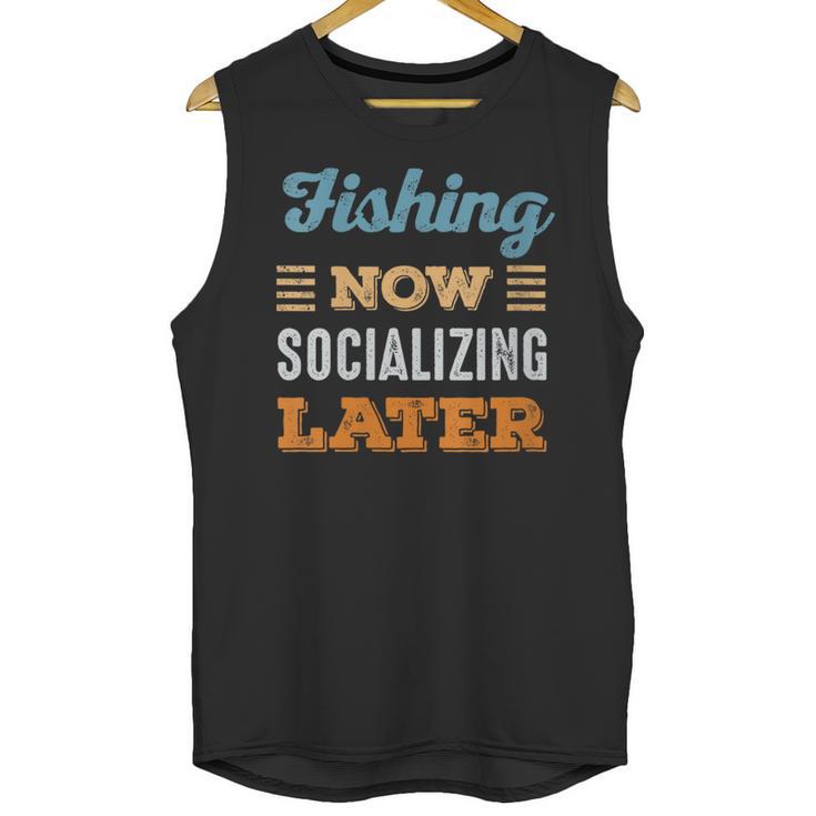 Fishing Now Minimal Socializing Introvert Vintage Unisex Tank Top