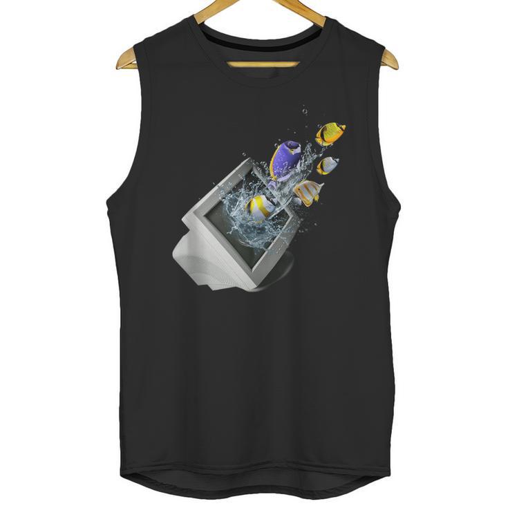 Frutiger Aero Aesthetic Tech Computer Aquarium Fishes Unisex Tank Top