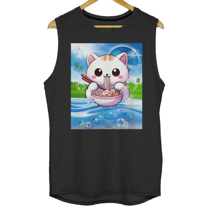 Frutiger Aero Aesthetic Tech Kawaii Ramen Cat Fishes Unisex Tank Top