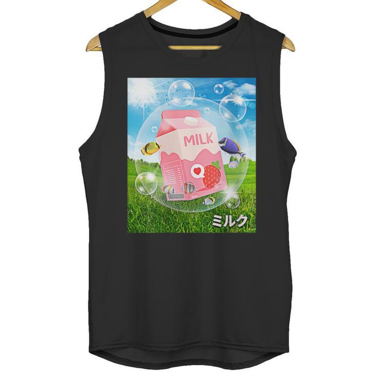 Frutiger Aero Aesthetic Tech Kawaii Strawberry Milk Fishes Unisex Tank Top
