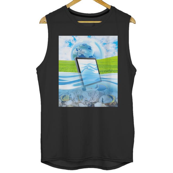 Frutiger Aero Aesthetic Tech Water Fishes Monitor Screen Unisex Tank Top